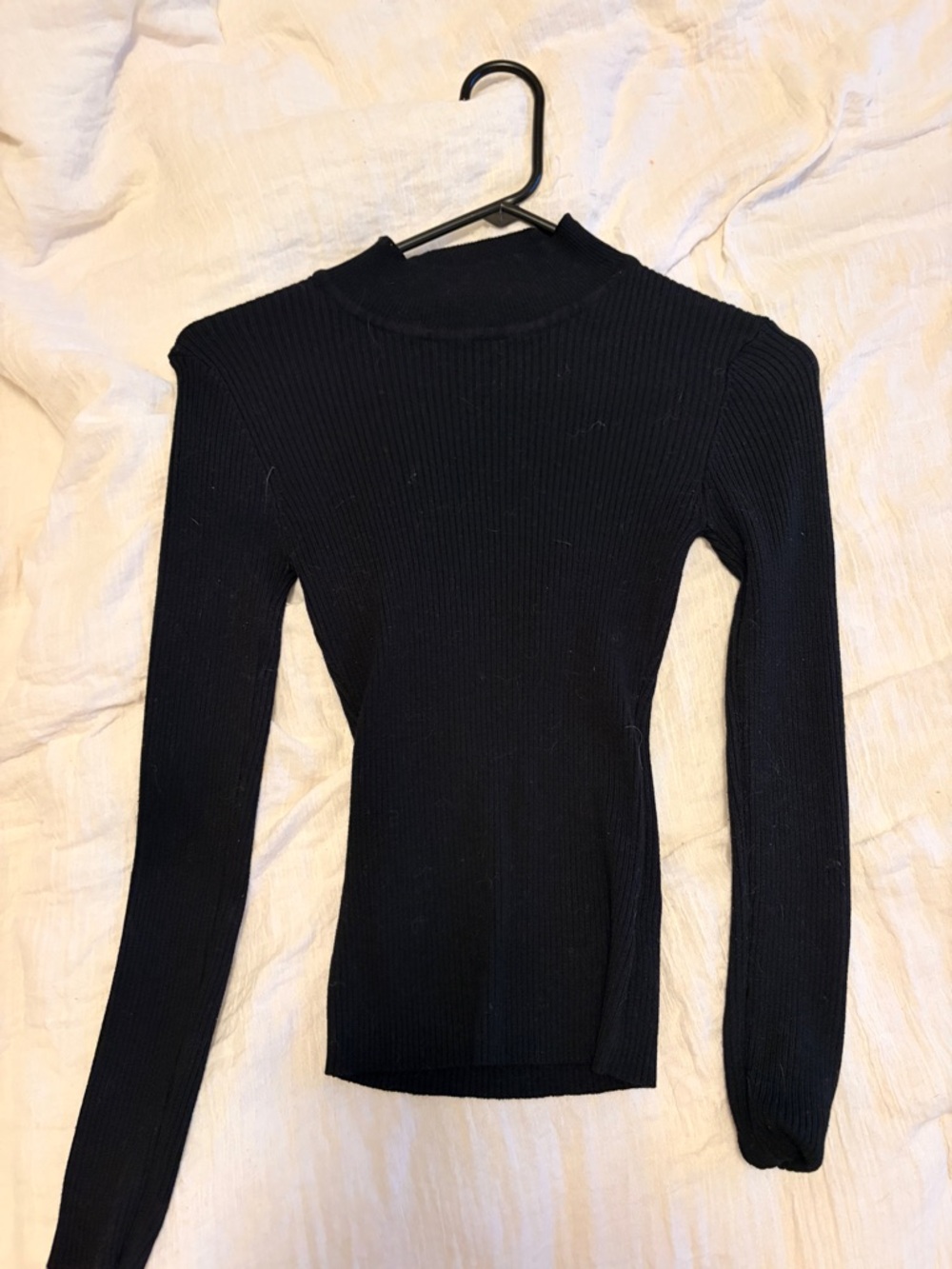 Love Black Ribbed Mock Neck Long Sleeve Top